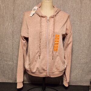New 2LV New Pink Zip Up Hoodie Kangaroo Vintage Wash Color Woodrose Soft Pink